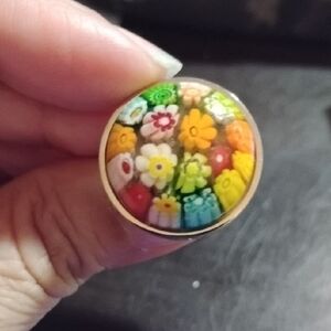 316L Stainless Steel Murano-Style Floral Multicolor Glass Dome Ring Size 6.5